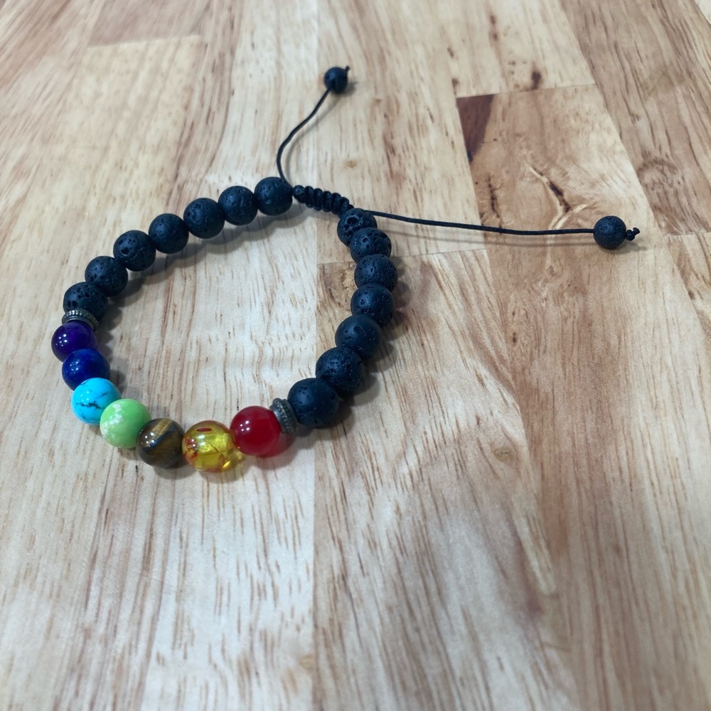 Chakra lava rock diffuser bracelet-adjustable